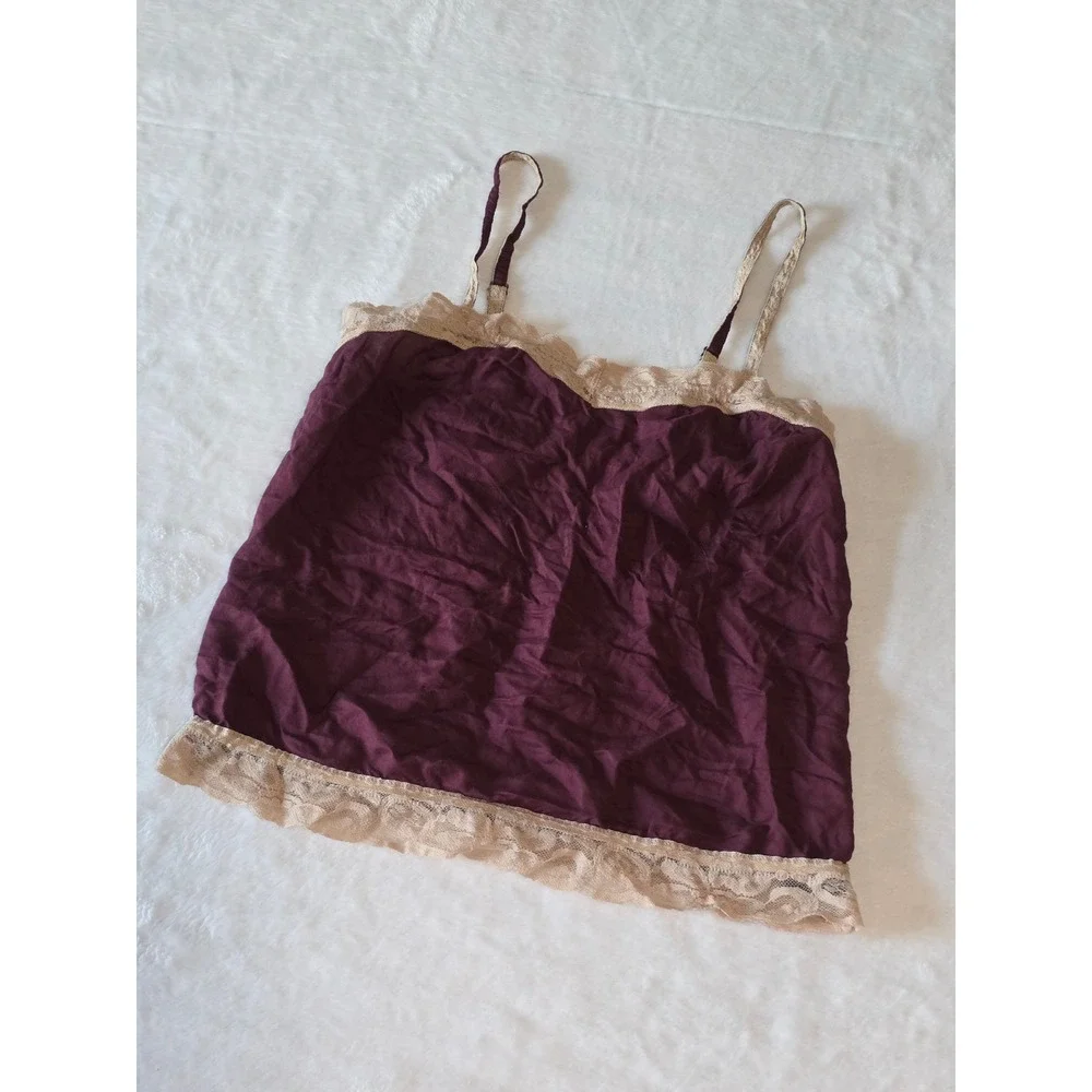 Aerie Y2K Vintage Lace Trim Cami Top Maroon Burgundy XS Boho Coquette Preppy